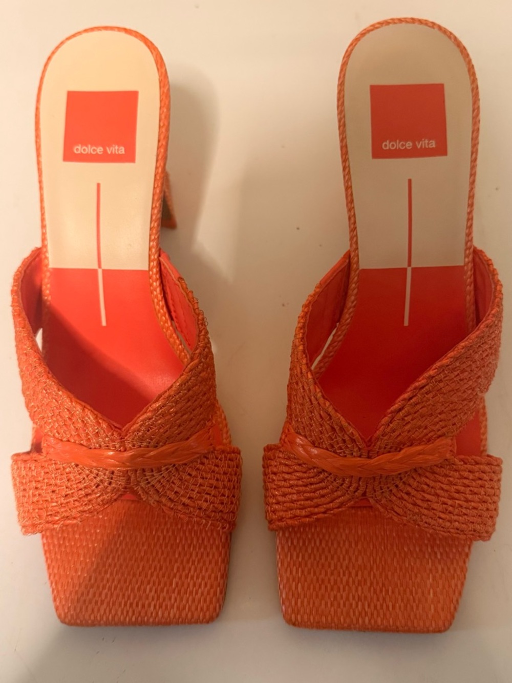Dolce Vita Raffia Women's Braided Square-Toe Mule in Orange Size 8